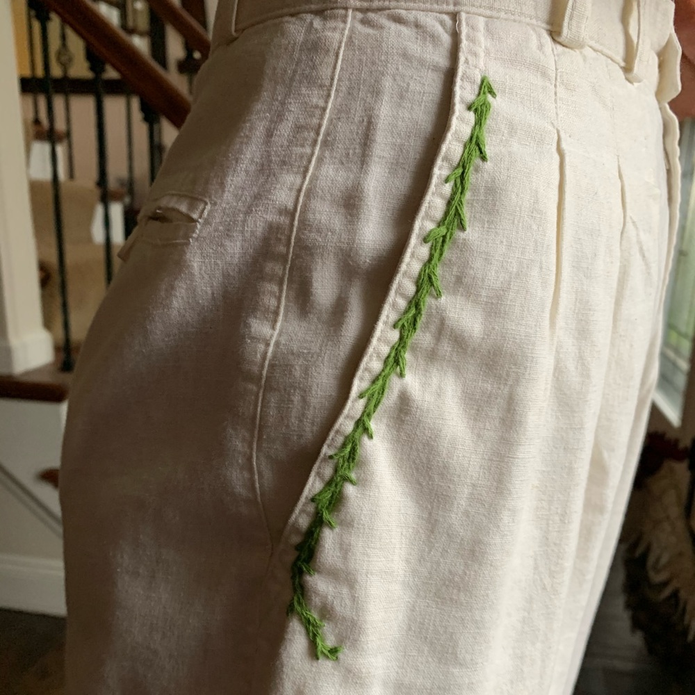 Hand embroidered “growth” pants